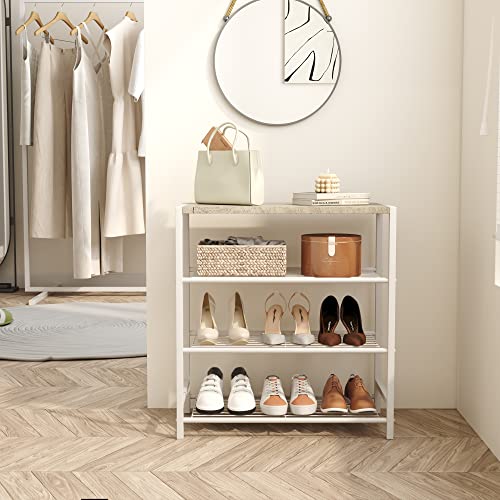 Image of HOMEFORT 4-Tier Shoe Rack, Modern Industrial Shoe Storage Tower, Narrow Shoe Organizer for Closet Entryway, Small Shoe Rack Table with Durable Metal Shelves and MDF Top, White Oak