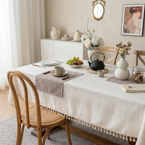 Image of Laolitou Off White Rectangle Tablecloth with Tassels 55x90 Inch