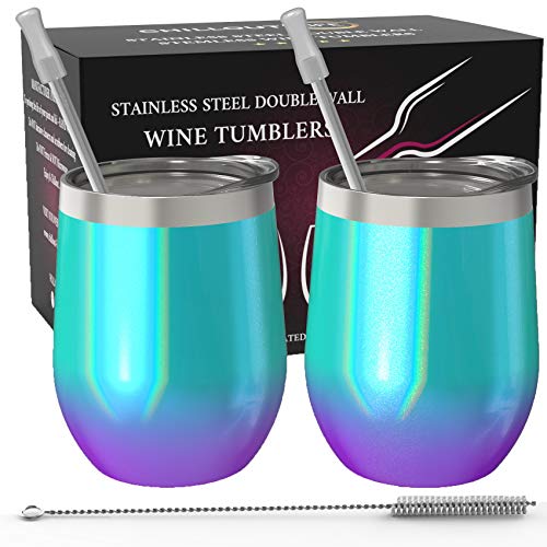 CHILLOUT LIFE 12 oz Stainless Steel Wine Tumblers 2 Pack - Double Wall Vacuum Insulated Wine Glasses...