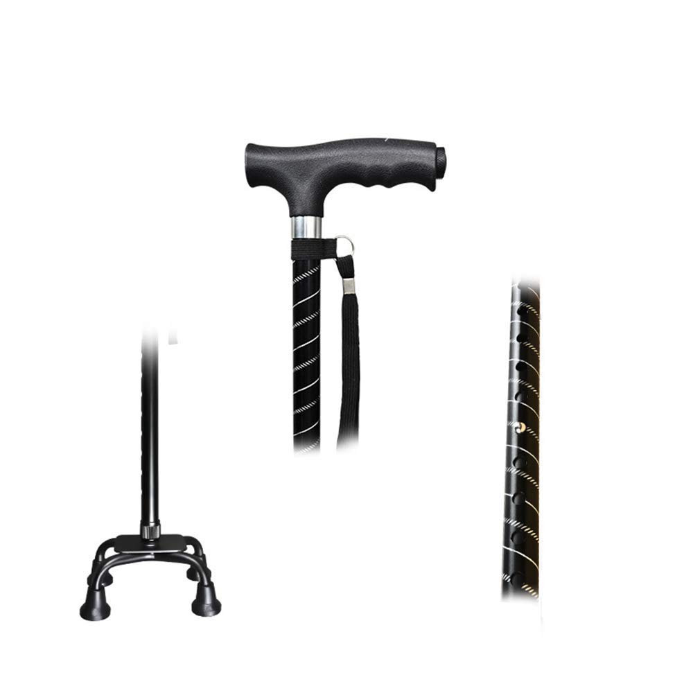Muletas Ajustables de Cuatro pies Aleación de Aluminio Bastón Antideslizante Altura Ajustable Peso Ligero Bastones para Caminar con luz LED Andador para Ancianos Interesante