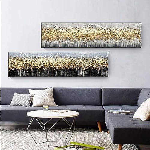 Toile Affiches Imprime Moderne KEBIA Golden Tree abstrait peinture salon 80x240cm