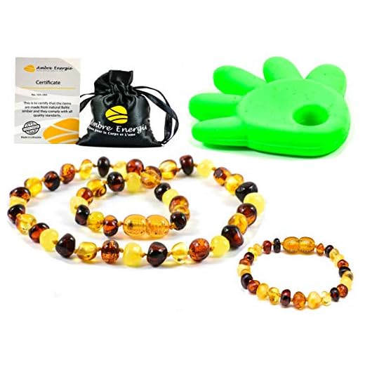 Collar de ambar 33cm + Pulsera (14cm) - De la Máxima Calidad Certificado Genuino Collar de Ámbar Báltico / Rápido Entrega / 100 Días de Garantía de Devolución de Dinero! (Multi)