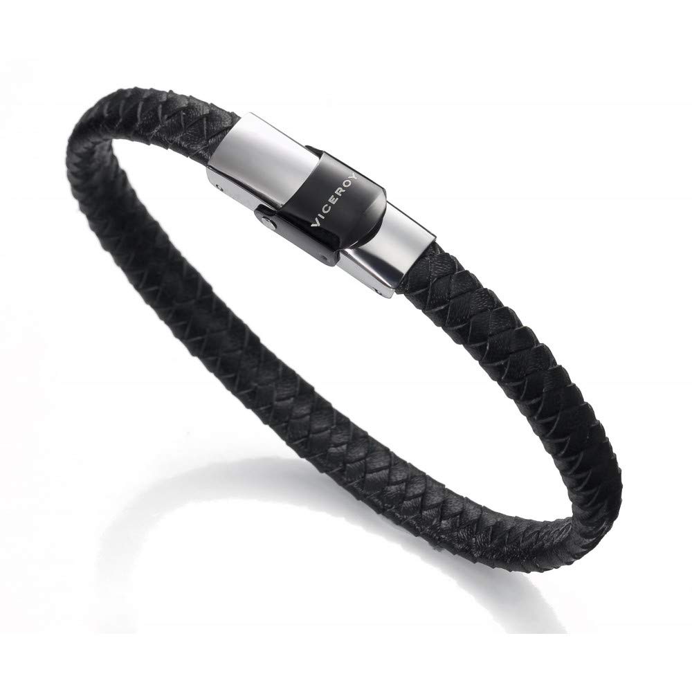 Viceroy Brazalete para Hombre Yard acero Inoxidable y Piel, 21,5 cm – 6097P09010, 21.5 Centimeters, Cuero, Sin Piedra