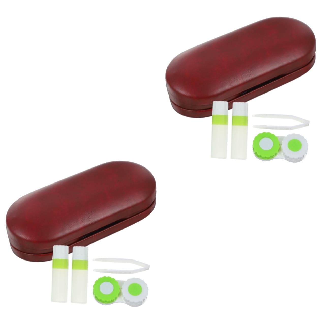 CALLARON 2 Set custodia per gli occhiali organizer per il trasporto degli occhiali Astuccio porta lenti a contatto accessori da viaggio pinzette pu rosso