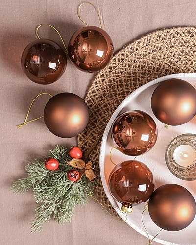 image for DN DECONATION Brown Glass Christmas Ball Ornaments, Set of 9, 3' Hangi