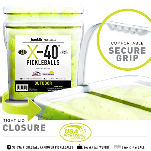 Franklin Sports X-40 Outdoor Pickleballs - Bucket Of Usa Pickleball (Usapa) Official Pickleball Balls - Bulk Set Of Regulation Size Outdoor Pickleballs - Official Us Open Ball - Yellow - 36 Bulk Pack #TOP3