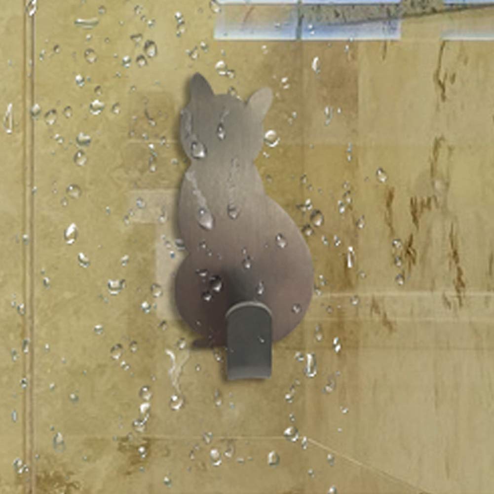 Ganci A Parete A Forma Di Gatto - 2 Pezzi In Acciaio Autoadesivo Per Asciugamani, Chiavi E Decorazione