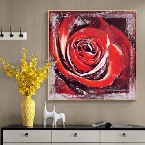 Art mural salon abstrait rouge pour raviver un mur blanc toile moderne 40x40cm