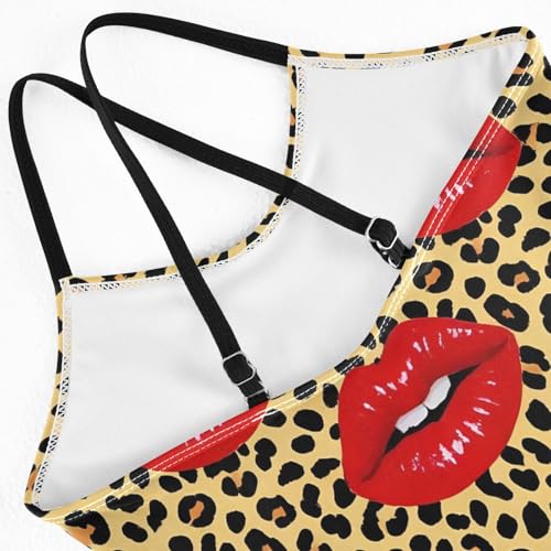 Girls' One-Piece Swimwear Beach Bathing Suit Quick Dry Light Purple Leopard Pattern Halter Swimwear Bathing Suit,3-10T4