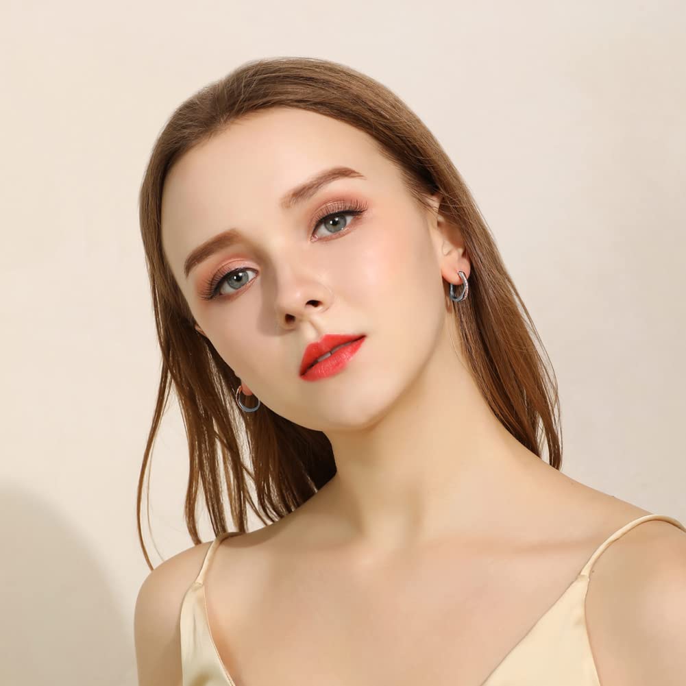 YOURDORA Donna Orecchini a Cerchio Originali in Argento 925 Zirconi Anello Contorto Idea Regalo Gioielli