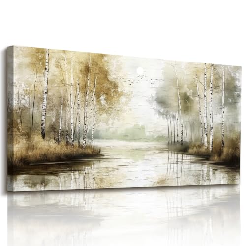 Kinetrix Rustic Nature Oversized Wall Art Birch Tree Landscape Earth Tone