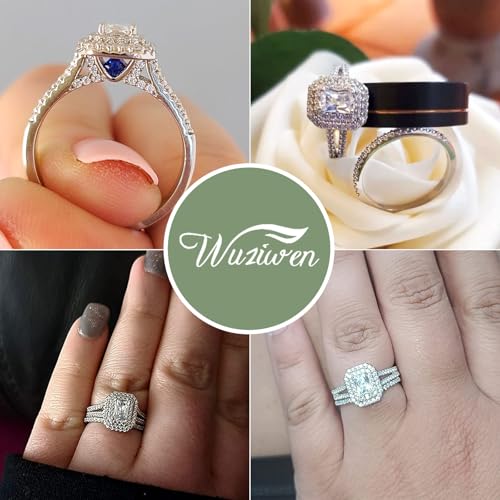 Wuziwen Emerald Wedding Rings for Women Bridal Sets 925 Sterling Silver CZ Cubic Zirconia Size 5-122