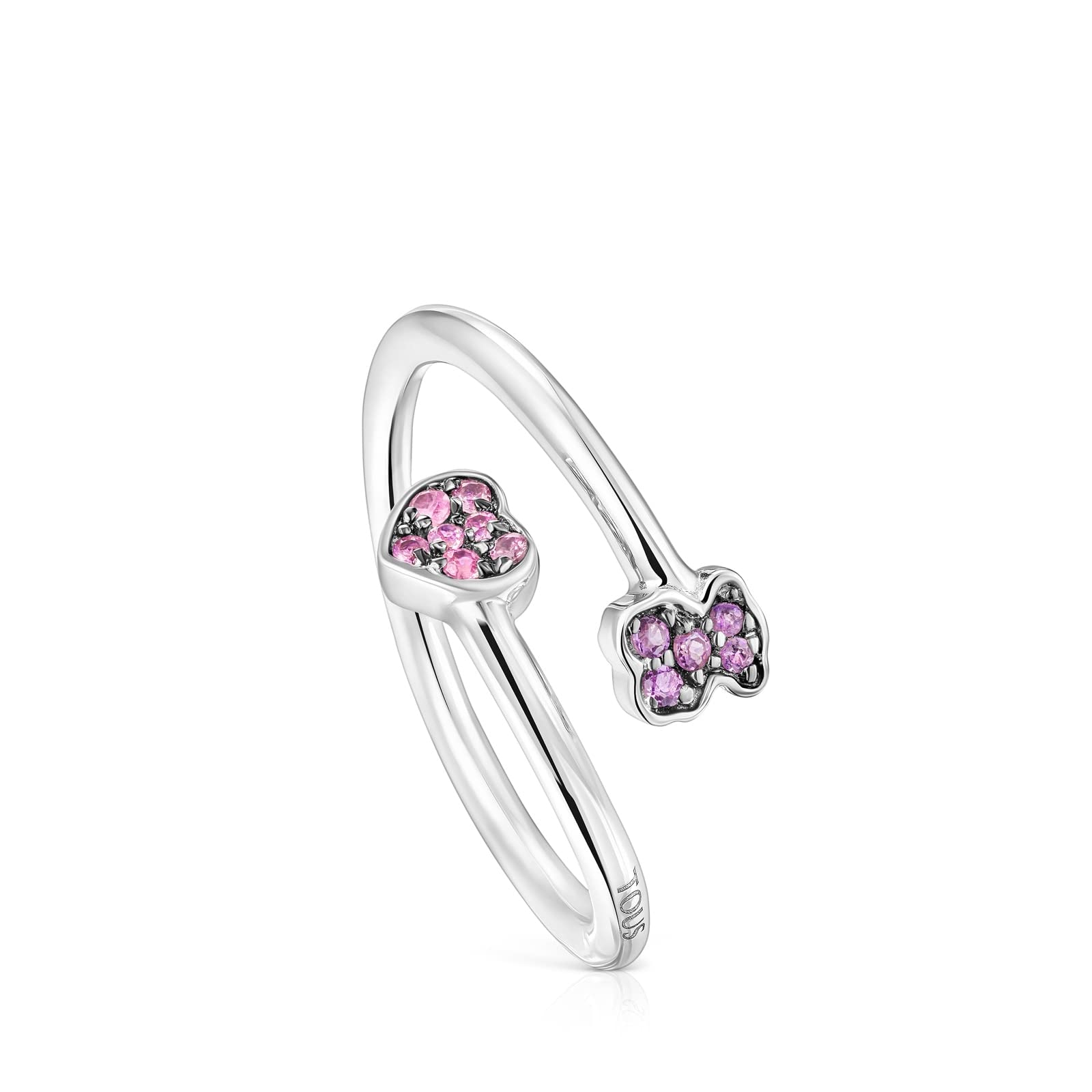 TOUS Anillo de Plata de Primera Ley para Mujer Abierto con Motivos de Zafiros y Amatistas Tallas 11 a 13 Sofisticado y Versátil, Colección Motif
