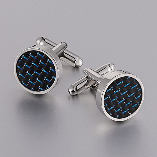 Aienid Cufflinks for Wedding, Cufflinks Studs Set Studs Set for Men Tuxedo Shirts Black Blue Cuff Links - Thumbnail 2