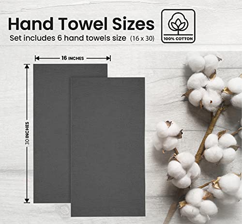 Softolle Premium 600 Gsm –100% Combed Ring Spun Cotton - Pack Of 6 Luxury Hand Towels - Highly Absorbent And Ultra Soft 16" X 30" Inches (Grey) #TOP3