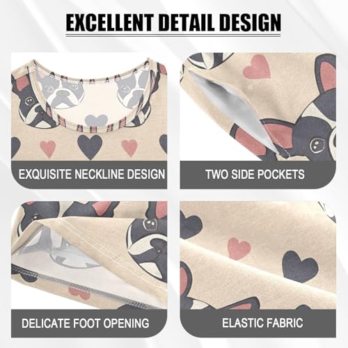 ALAZA Cartoon French Bulldog Love Heart Pajamas Short Sleeve 2 Piece Sleepwear Top and Bottom Pajama Set Unisex4