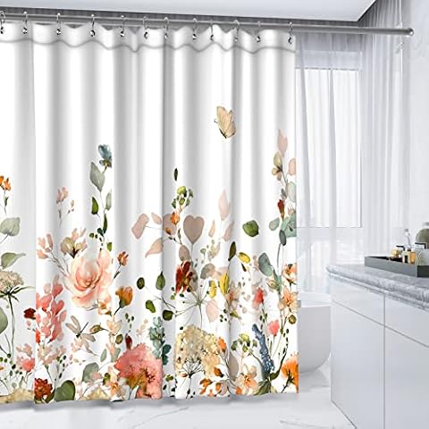 Floral Shower Curtain for Bathroom Colorful Watercolor Flower Theme Bath Decor Fabric Shower Curtain Set 72x72 Inches with Hook Machine Washable Cover