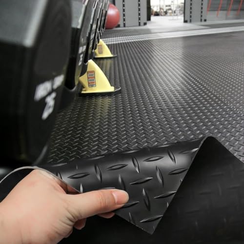 Heavy-Duty 1.5mm Garage Mats for Floor - Durable Rubber Flooring Rolls, Black Diamond Plate, Ideal Outdoor & Patio Door Mat, Sizes 2ft to 30ft for Ultimate Protection