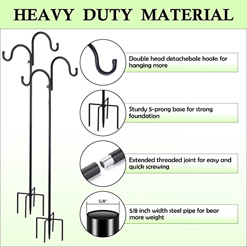 Kennedich Double Shepherds Hooks 2 Pack Bird Feeder Holder 63"/47"/32" Adjustable, Heavy Duty Outdoor Hummingbird Feeder Stand Pole Shepherd Hooks For Hanging Plant Baskets,Lanterns,Wedding Decor #TOP1