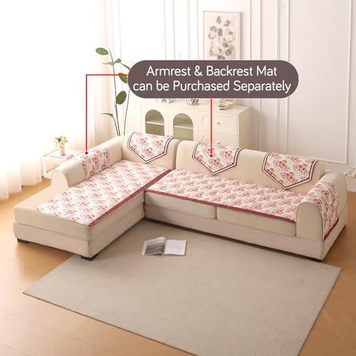 Image of HOKIPO 'Florentina Series' L Shape (2+2 Seater) Sofa Cover Seat Mat | Premium Multi-Needle Quilted Holland Velvet Sofa Mat + Foam Filling + Anti-Slip Backing, Autumn Cream (IN-879+880-V3)
