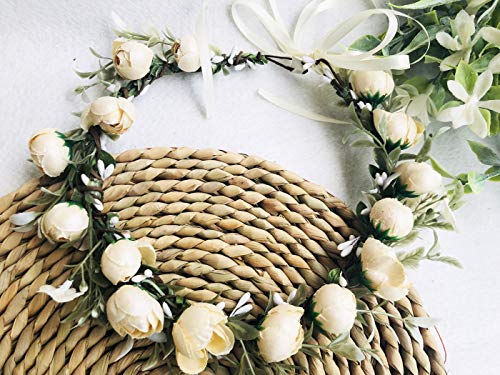 Floral Fall Camellia Flower Crown Rose Headpiece Wedding Bridal Flower Girl Halo Maternity Photo Props Fl-03 (Champagne) #TOP3