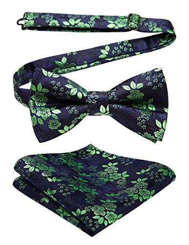 Image of HISDERN Bow Ties for Men Paisley Floral Pre-tied Bowtie Pocket Square Set Men's Formal Bow Ties Wedding Party
