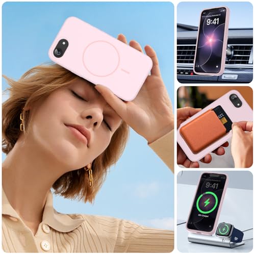 Image of Miracase Magnetic for iPhone 17e Case & iPhone 16e Case, [Soft Anti-Scratch Microfiber Lining], Compatible with MagSafe, Silicone Shockproof Protection Phone Case for iPhone 17e /16e, Sand Pink