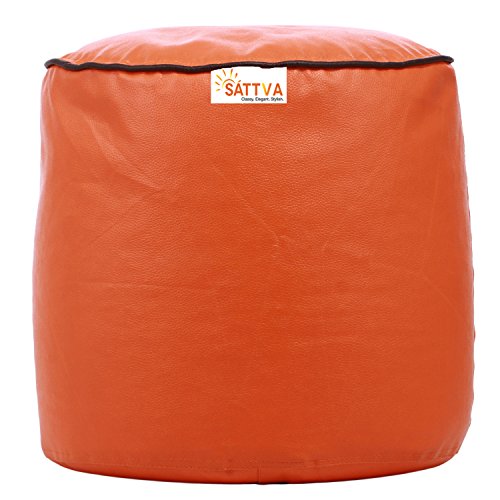 Image of Sattva Combo Classic XXL Bean Bag Orange Brown and Round Footstool Filled with Beans - Orange with Brown Piping
