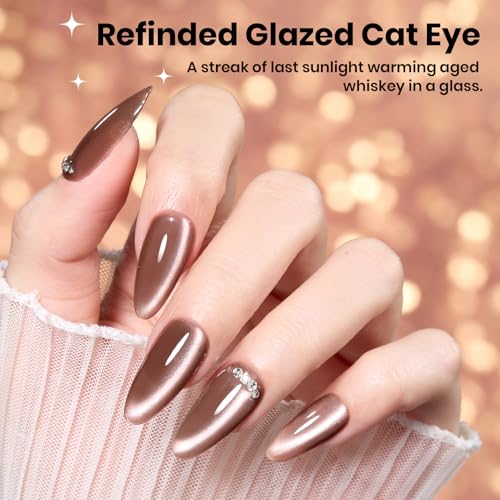 Image of Beetles Brown Cat Eye Gel Polish - Amber Hour Cat Eye Gel Polish, 15ML Full Size Glitter Brown Magnetic Nails Jelly Sheer Translucent Effect Soak Off UV French Nail Art Manicure Gifts for Women