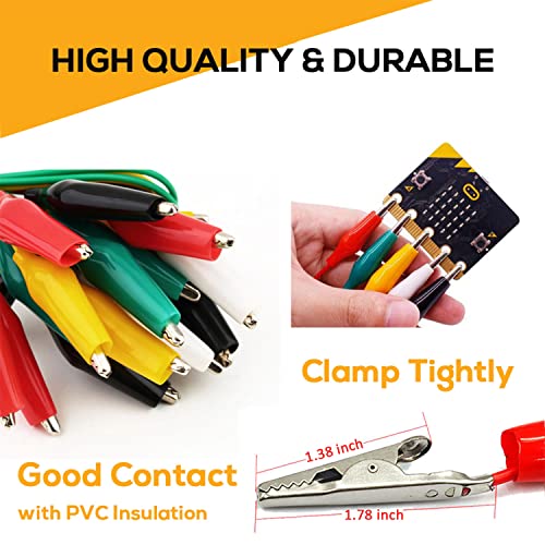 20Pcs Preminum Crocodile Alligator Clips Electrical, 5 Colors Jumper Wires Kit With Testing Probes, Test Leads With Dual Ended Insulators Cable For Electric Circuit Connection, Diy School Experiments #TOP3