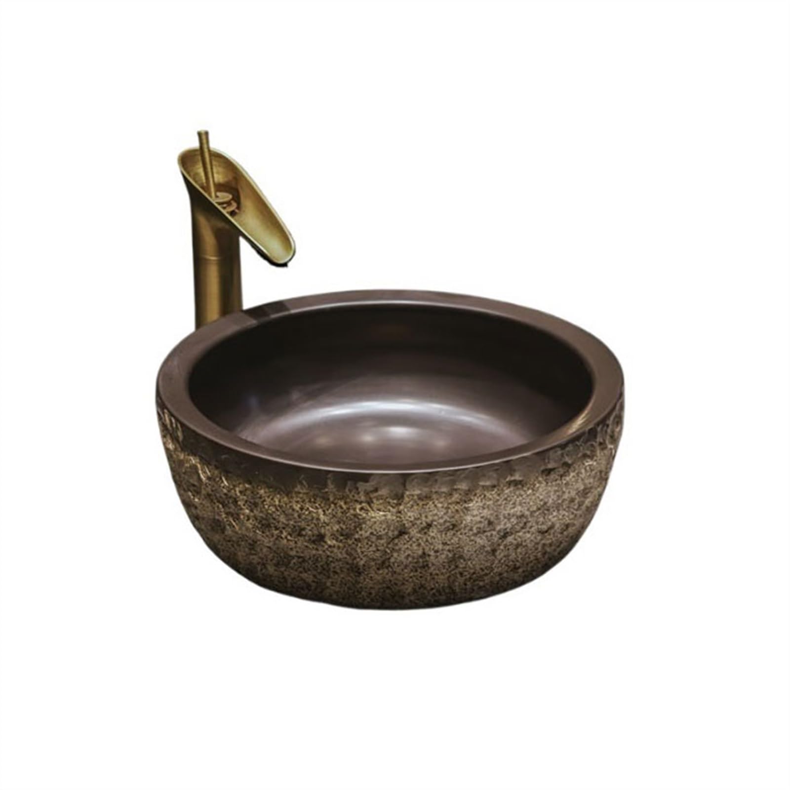 Gljtuo Bathroom Vessel Sink Bowl Basin Round Stone Pattern Ceramic Art Hand Wash Basin Antique Balcony Bathroom Sink Deepening Washbasin With Accessories Lavatory Above Counter