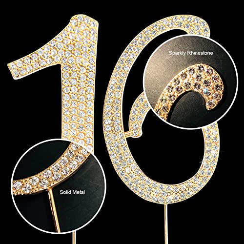 Number Cake Topper 16, Uniideco Gold Rhinestone Premium Metal Bling Bling Cake Decor, Sparkly Happy Birthday Wedding Anniversary Party Decoration Centerpiece #TOP6