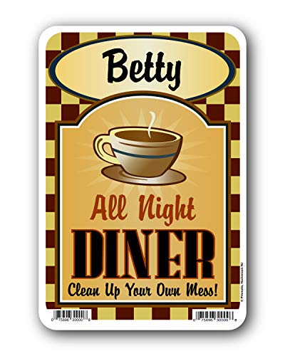 Betty My Kitchen Diner Sign - Personalized Fun Kitchen Sign - Chef Special - Clean Up Your Mess-Novelty Sign for/Mom's Kitchen/Home/Dining Room/Door/Home Signs