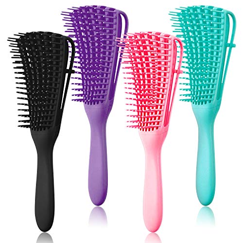 4 Pack Detangling Brush for Curly Hair for Hair Textured 3a to 4c Kinky Wavy/Curly/Coily/Wet/Dry/Oil/Thick/Long Hair,Exfoliating for Beautiful and Shiny Curls（Black,Green, Pink,Purple)