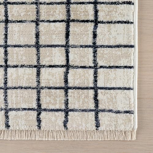 Tapete decorativo nuLOOM, 9x12 pies, diseño cuadros beige miniatura 4