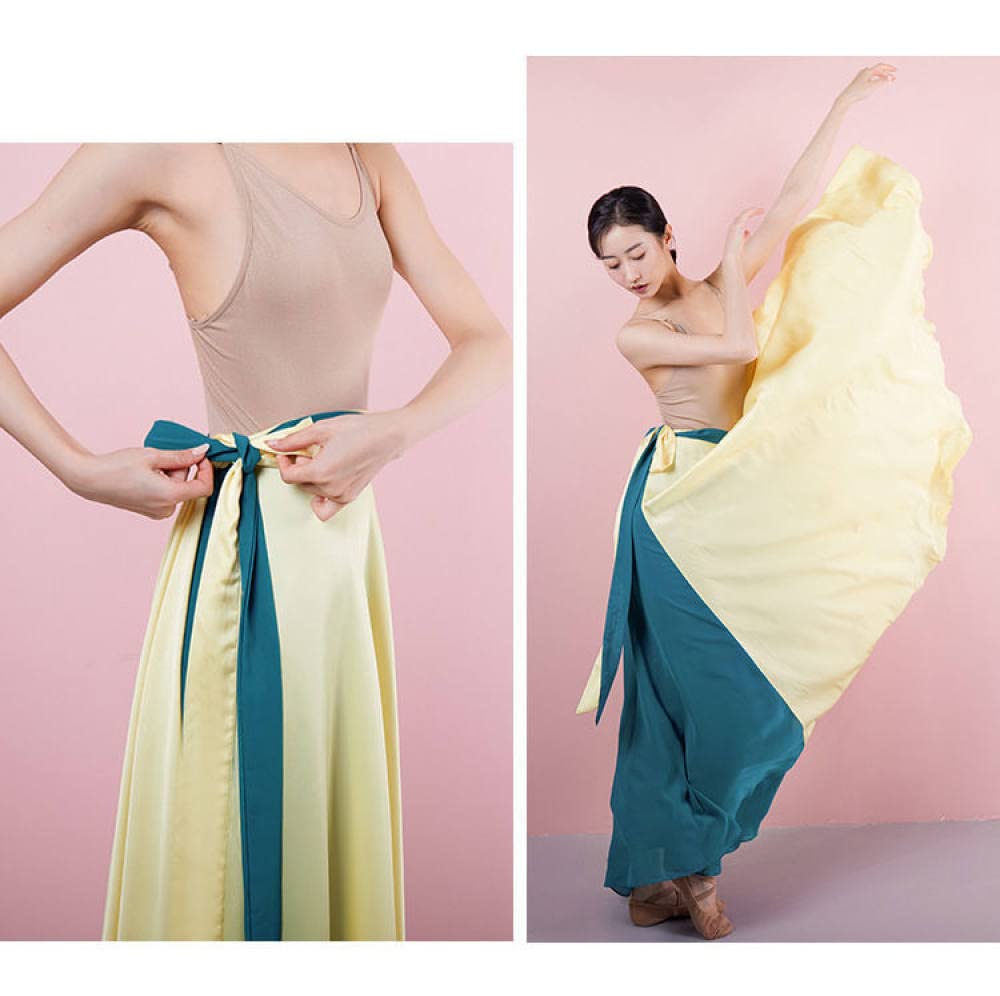 Gonne Da Donna,Gonna Midi In Chiffon Di Raso Da Donna Giallo Verde Gonna Con Lacci Sovrapposti Con Volant Avvolgente Gonna A-Line Grande Swing Flowy Spiaggia Danzatrice Del Ventre Danza Gonne Lunghe