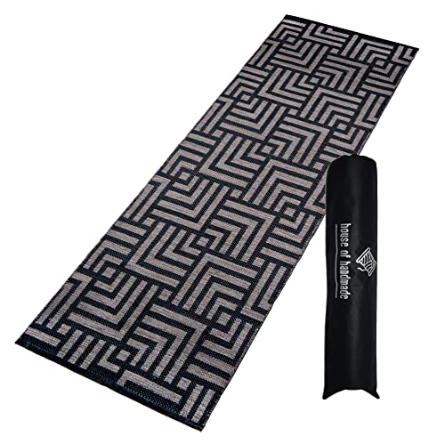 house of handmade™ - Yoga Mat for Women and Men, 2X6 feet, 8mm Thick, Strong Anti-Slip Backing, With Carry Bag & Strap, Organic Cotton, Yogaa, Pilates, Workout BLACK Melange