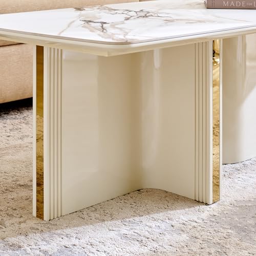 Image of Home Centre | Modern Radiance Ceramic Top Coffee Table | Center Table for Living Room | Cream | 1 Year Warranty