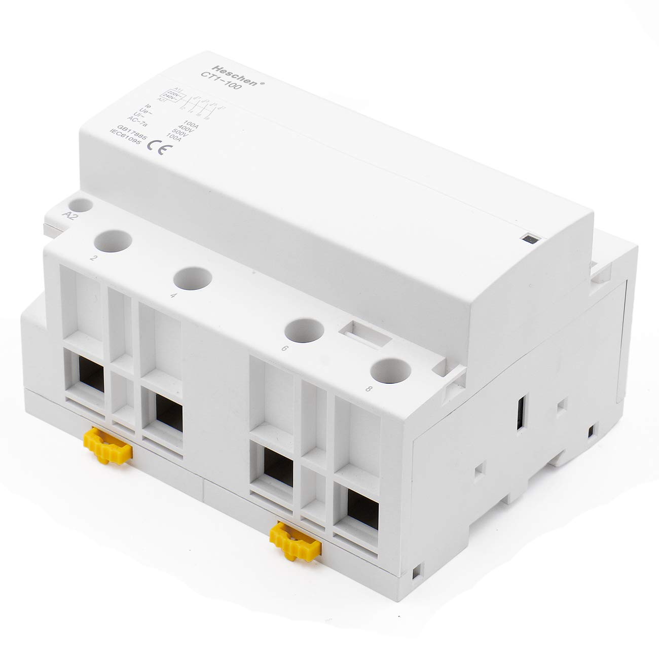 Heschen Contactor de CA para el hogar, CT1-100, 4 polos cuatro normalmente abiertos, voltaje de bobina de AC 220V/240V, montaje en riel DIN de 35 mm