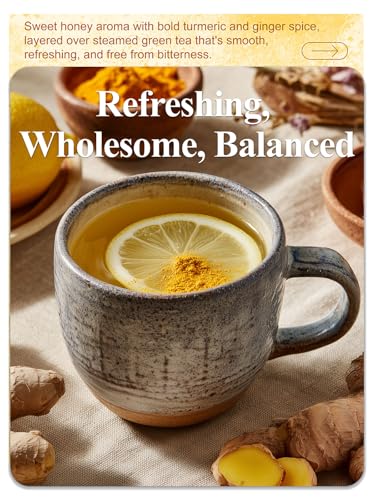 Image of LOOMICA Honey Turmeric Ginger Green Tea, Naturally Caffeinated, Smooth Green Tea Blend with Golden Spice & Honey Flavor, Naturally Uplifting, No Artificial Sugar Added, 20 Count