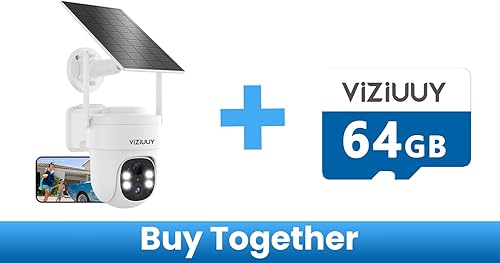 VIZIUUY Cámaras de seguridad solares inalámbricas para exteriores, cámaras de seguridad de 3 MP inalámbricas para exteriores con tarjeta SD de 64 GB