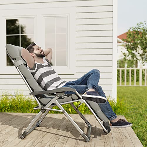 Image of UDPATIO Oversized Zero Gravity Chair Patio Reclining Chairs with Cushion | 29In Set of 2 Outdoor Folding Recliner with Pillows,Cup Holder, Foot Rest, Detachable Pad, Locking Light Grey-xl