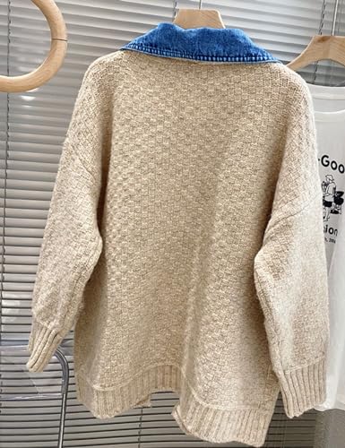 FindThy Women’s Trendy Button Up Cardigan Long Sleeve Color Block Jean Cardigan Coats3