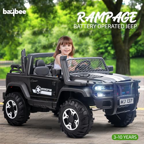 Image of Baybee Rampage India's Biggest 4x4 Battery Operated Jeep Car for Kids, 2 Seater Ride On Toy Car with Music & LED Light | Electric Jeep for Kid to Drive 3 to 10 Year, Weight Capacity 80kg (Black)