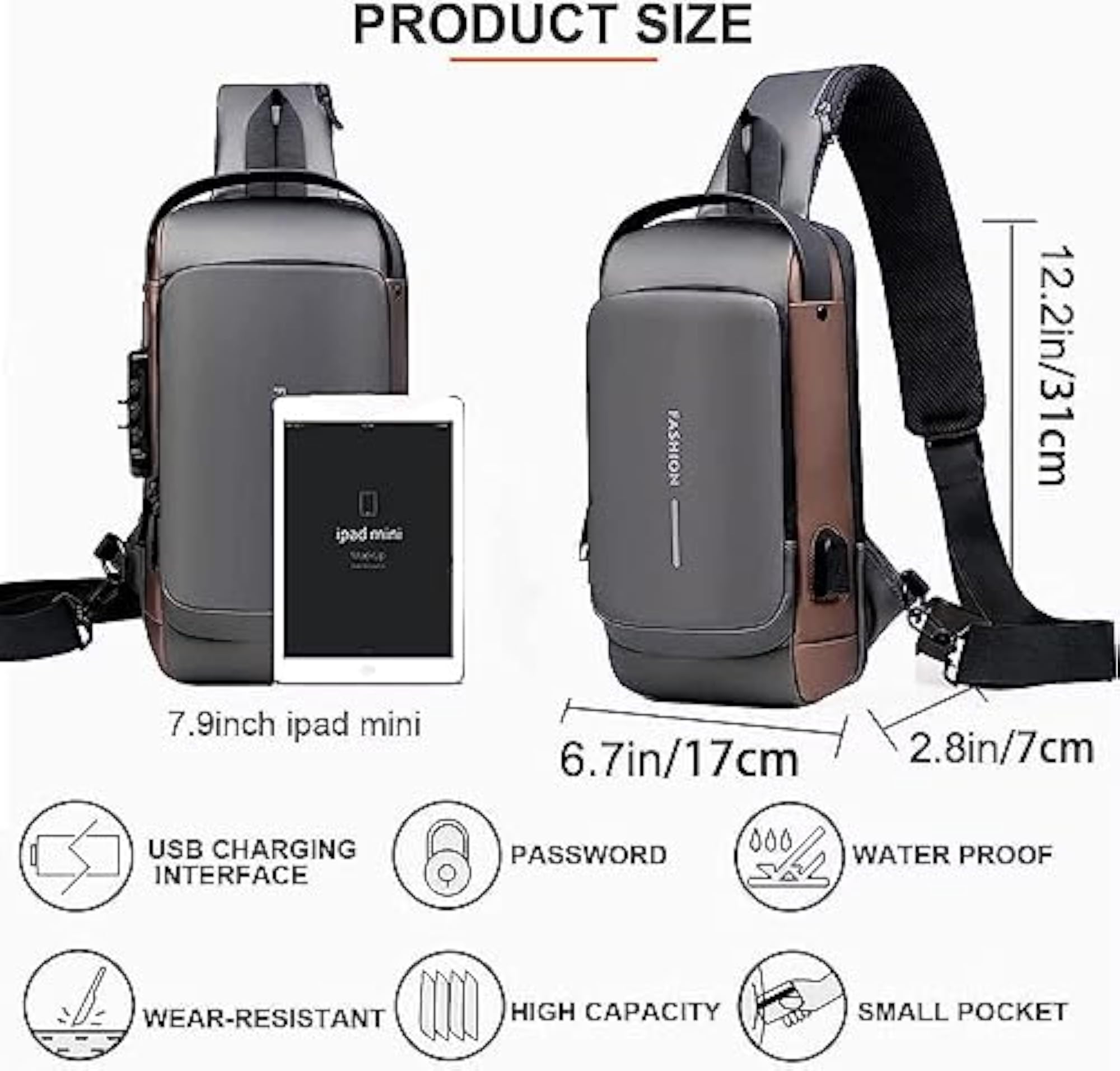 Anti-theft Water-Resistant Sling Bag with USB Charging Port