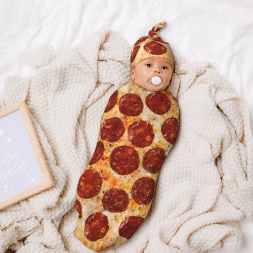 Image of Burrito Pizzas Newborn Swaddling Blanket Beanie Hat Sets Soft Baby Receiving Funny Food Blanket Soft Sleeping Bag New Born Soft Sleep Sacks for Boys Girls