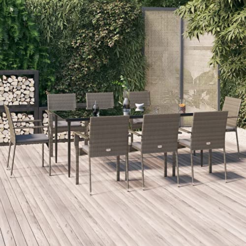 Gecheer - Juego de comedor para jardín, 9 piezas, color negro y gris, salón al aire libre, mesa y sillas, 8 personas, juego de muebles al aire libre, muebles de cena para balcón tipo C