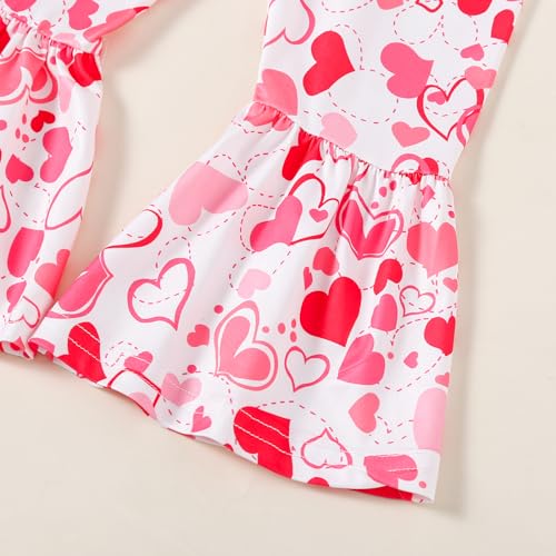 Image of Girl Valentines Day Outfit Letter Tee Shirt Love Heart Bell Buttoms Pants Headband Clothes Set