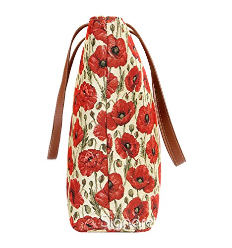 Signare Tapestry Shoulder Bag Tote Bag for Women with Poppy Flower Design (SHOU-POP)4