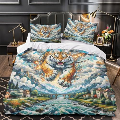Housse de couette tigre fermeture éclair cachée parure lit ado douce - 4